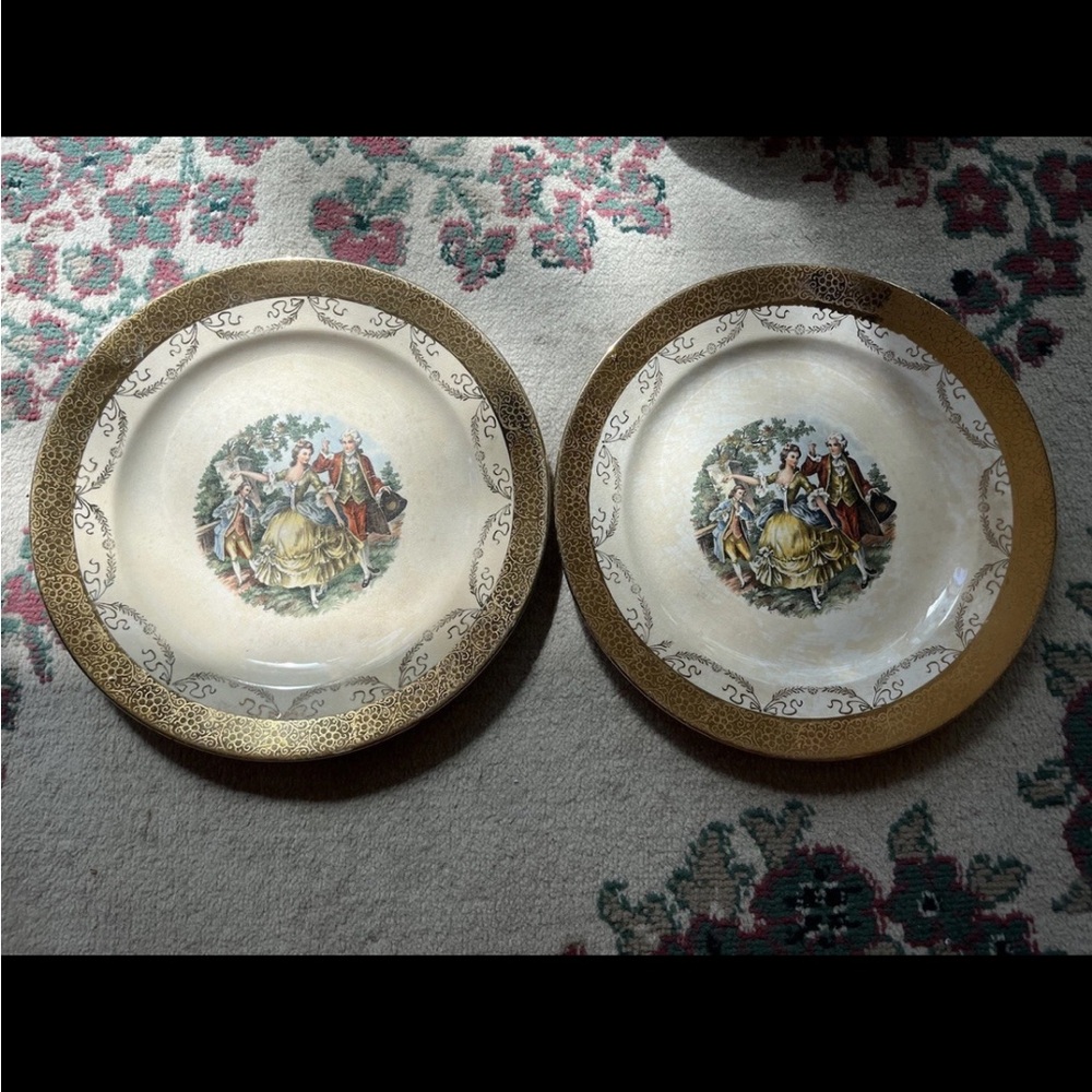 Vintage Fine Porcelain Plates 22k gold rim (french style art)